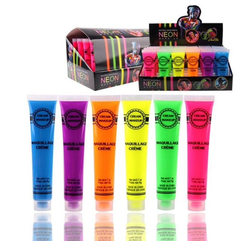 6 Pcs Set Face & Body Paint Neon Glow in the Dark for Ra