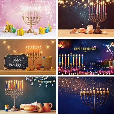Laeacco Happy Hanukkah Jewish Festivals Menorah Candle Dark