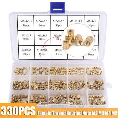 330Pcs/set M2 M3 M4 M5 Female Thread Knurled Nuts Brass Thre