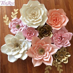 FENGRISE 2pcs 20cm DIY Paper Flowers Backdrop Blue Artifici