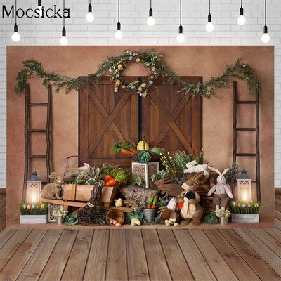 Mocsicka Easter Photography Background Eggs Bunny Wooden Wa