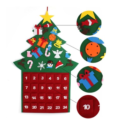 Cute Felt Hanging  Fabric Christmas Tree Advent Calendar wit