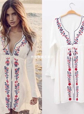 New Embroidery Cover up Vintage Swimwear Ladies Tunics Kafta
