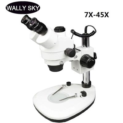 7X-45X Continuous Zoom Trinocular Stereo Microscope LED Indu