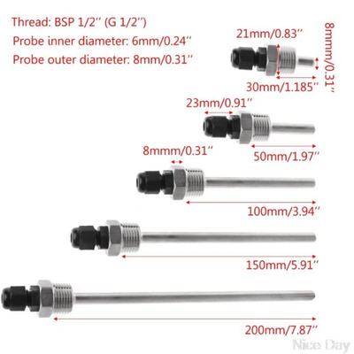 30-200mm Thermowell Stainless Steel 304 1/2 BSP G Thread fo