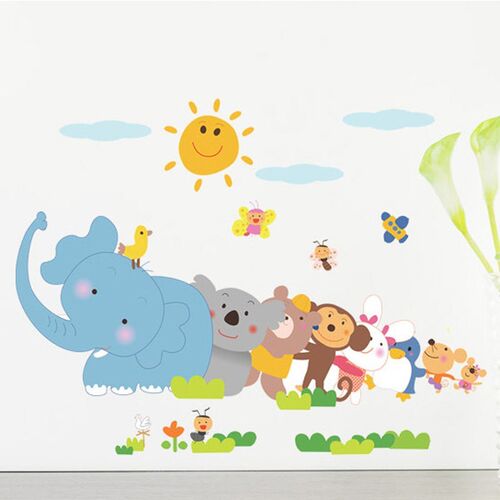 Happy animals Elephant Monkey wall sticker for kids room bed