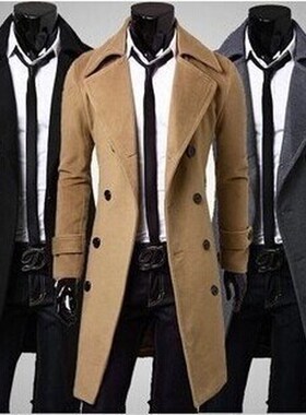 winter outfit men's double-breasted long coat trench coa