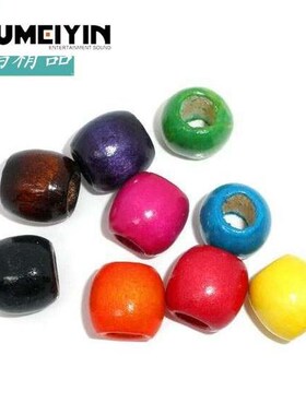 50 Mixed Dyed Drum Wood Spacer Beads 16x17mm (8mm Hole)