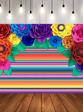 Vinyl 7x5ft Mexican Fiesta Birthday Party Colorful Stripes