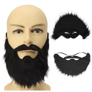 Fake Black Beard False Moustache Elasticated Halloween Part