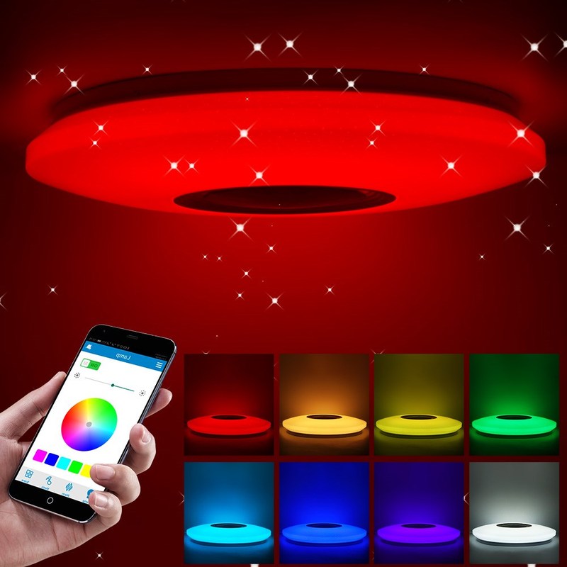 Music Led Ceiling Light Lamp 36-60W RGB Embedded Mount Round