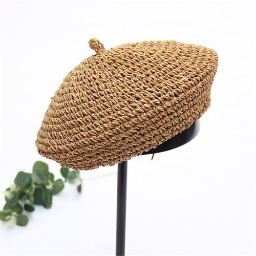 2021 New Handmade Women Berets French Female Straw Hats Des