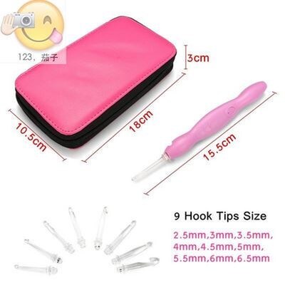 9 IN 1 USB Crochet Hooks LED Liht Up Knittin Needles Set W