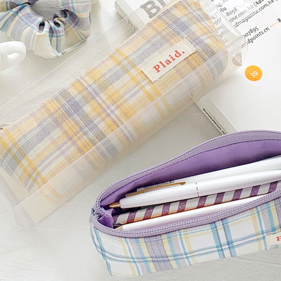 Plaid Pencil Bag Pen Case Fabric Made Basic Color Check Sto