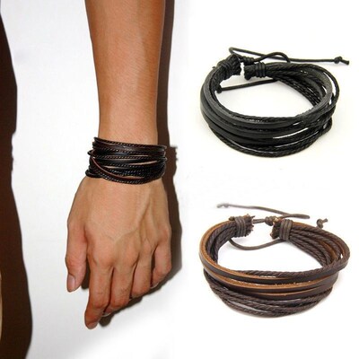 Men's  Leather Bracelet Braided Rope Surfer Tribal Wrap
