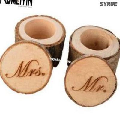 mantic 1Pair Mrs & Mr Wedding Ring Holder Wood Ring Pill