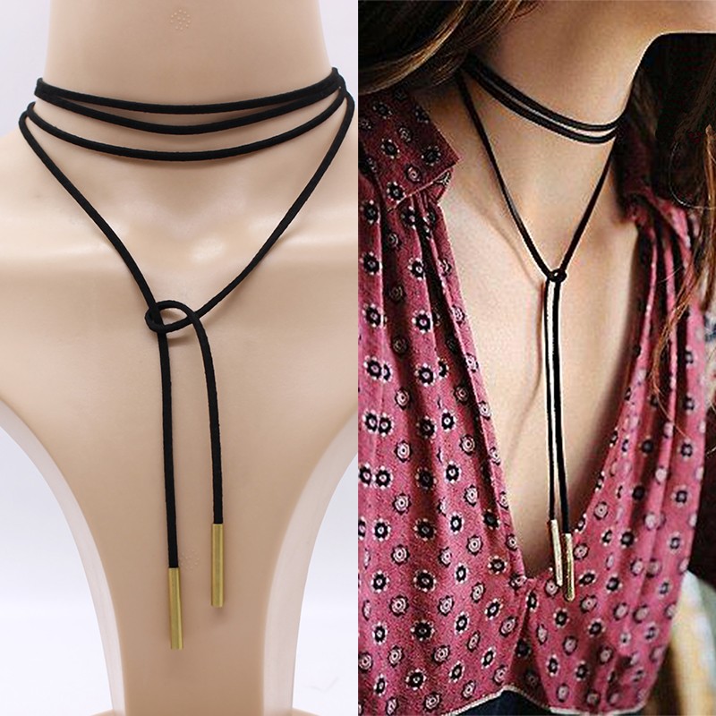 2PCS 2019 New choker necklace black leather punk korea Long