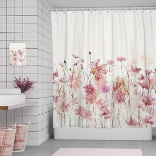 Designer Fabric Shower Curtain Pink Flower Bathroom Curtain