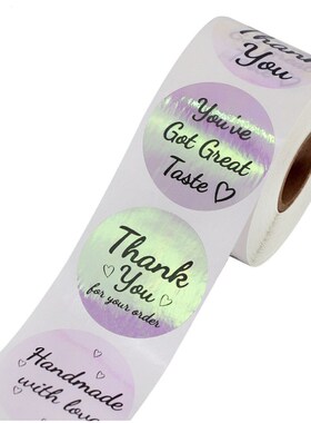 Multi  design Laser Thank You Stickers Round Holographic Bu