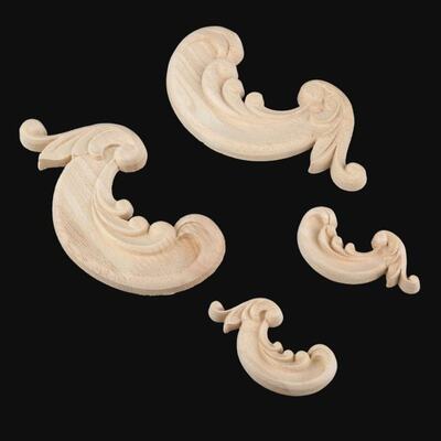2Pcs Decorative Wood Appliques Unpainted Wood Oak Carved Flo