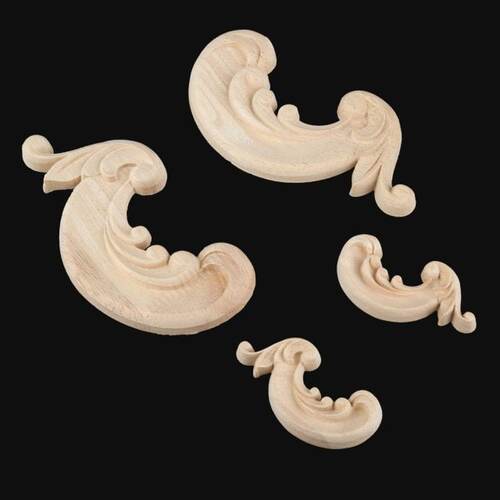 2Pcs Decorative Wood Appliques Unpainted Wood Oak Carved Flo