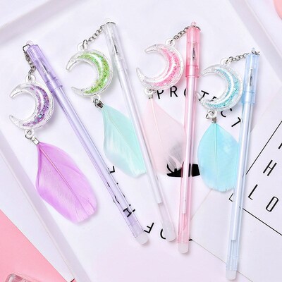 Cute Feather Pen Kawaii Neutral Pens Creative Moon Pendant G