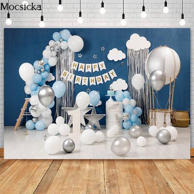 Mocsicka Boy 1st Birthday Photography Backdrops Balloon Sta