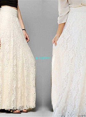 2019 Spring Summer White Cotton Long Lace Beach Skirt Women