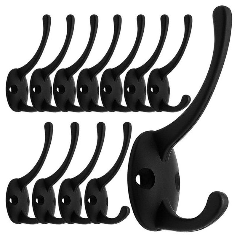 12 pack black coat hooks wall mounted with retro double hook
