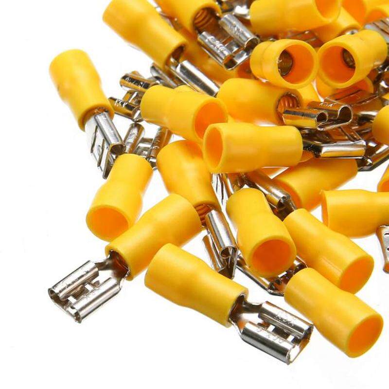 50pcs 10-12 awg insulated female spade crimp terminals yello