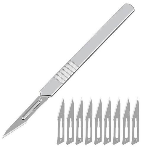 10pcs Carbon Steel Surgical Scalpel Blades + 1pc 11# /23# Ha