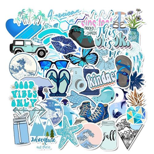 50Pcs Blue Cartoon Animal Graffiti Computer Stickers Waterpr