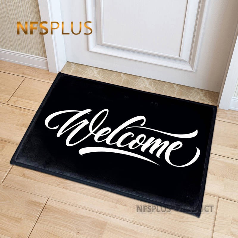 Welcome Front Door Mat Carpet Flannel Fabric Suede Anti Sli