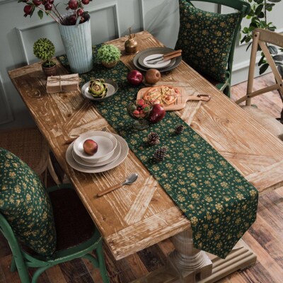 Gold stamping  table runner luxury linen place mat green red