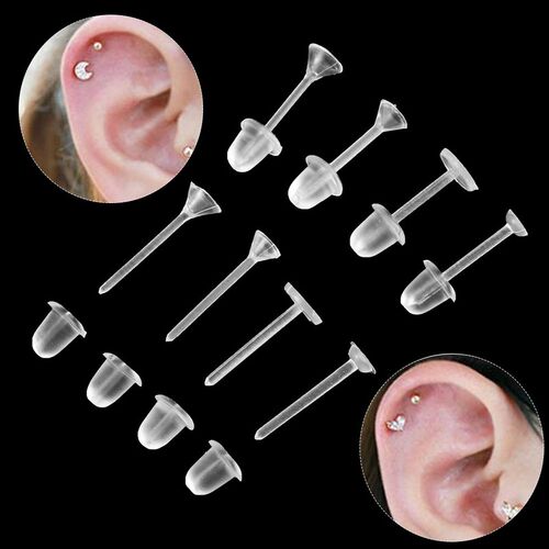 100 Pairs Plastic Earring Posts and Backs Clear Ear Pins an
