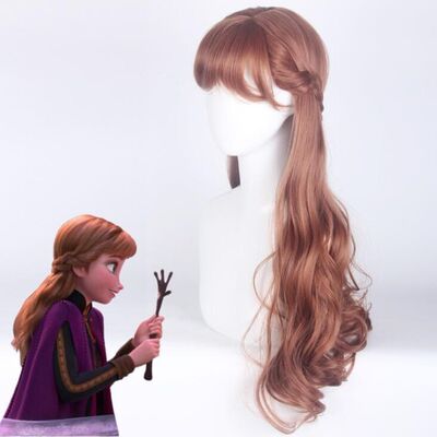 Frozen2 Princess Anna Cosplay Wigs Long Curly Wavy hari