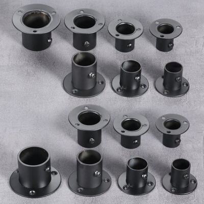 2Pcs Black Wardrobe Hanging Rail Rod Pole Socket End Support