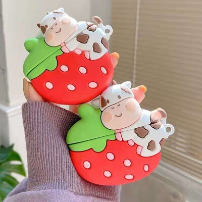 For Airpods Pro 3D Cute Cartoon Strawberry Cow Calf Earpods
