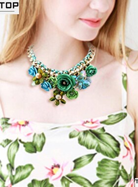 Rose Flower Cristal Bib Necklace Collar Chain Jewelry Access