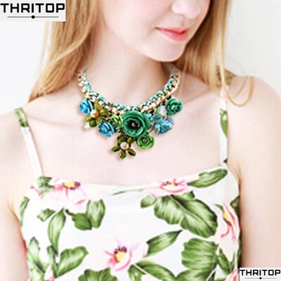 Rose Flower Cristal Bib Necklace Collar Chain Jewelry Access