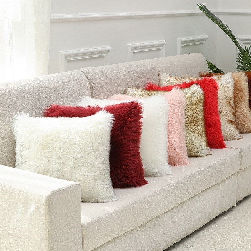 Plush pillowcase sofa cushion cover long hair pillow case-封面