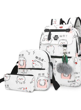 2021 USB Charging Canvas Backpack 3 Pcs/set Women School Ba