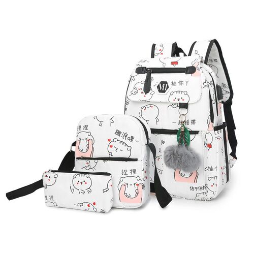 2021 USB Charging Canvas Backpack 3 Pcs/set Women School Ba