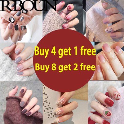 Nail Tip Fake Art Press on Nails with Glue Designs Set Full