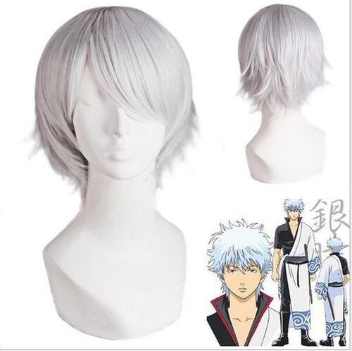 Cosplay Gintama Sakata Gintoki Short Silver White Wig Hair