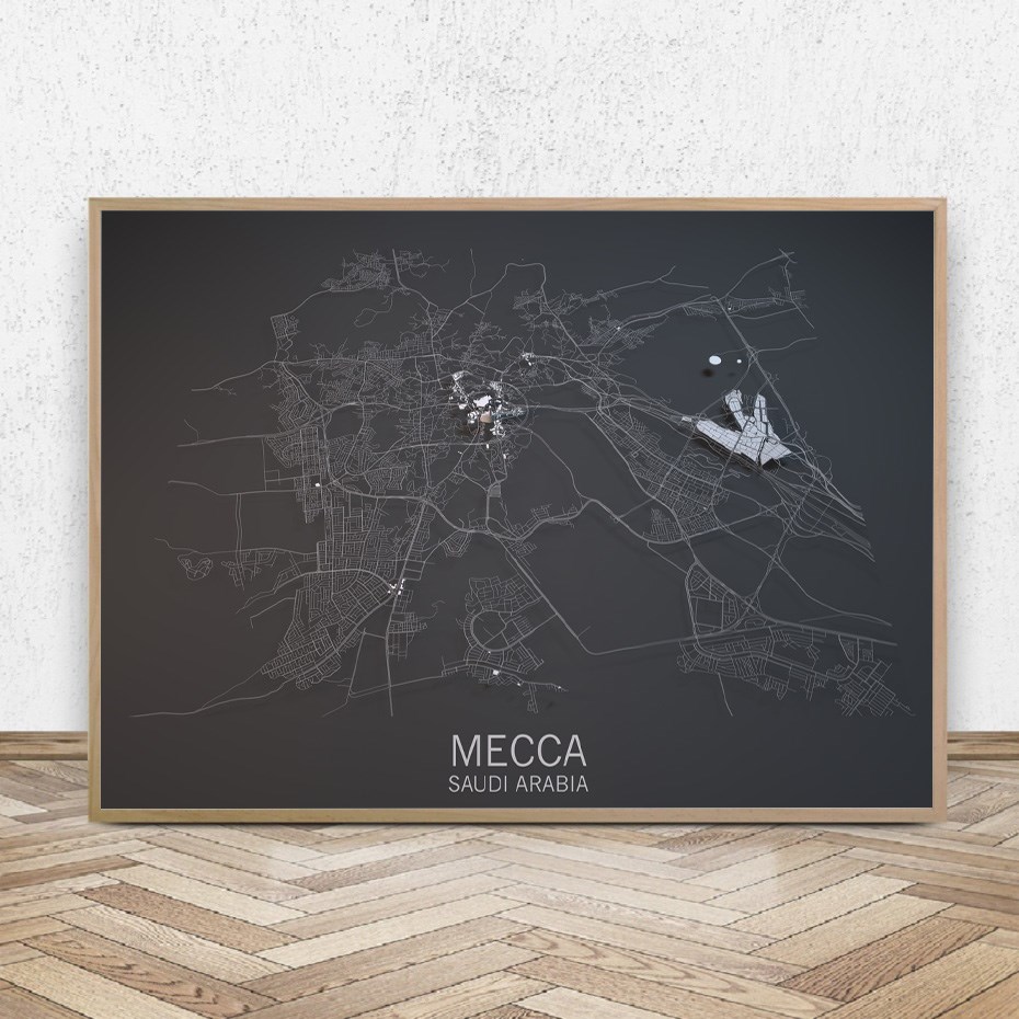 3D Mecca City Map Saudi Arabia Posters Wall Art Prints Canv