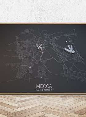 3D Mecca City Map Saudi Arabia Posters Wall Art Prints Canv