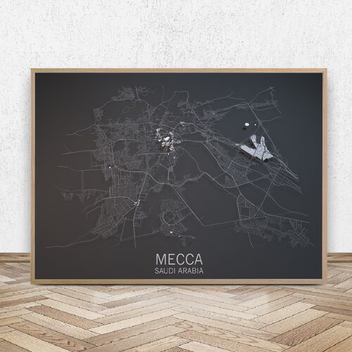 3D Mecca City Map Saudi Arabia Posters Wall Art Prints Canv