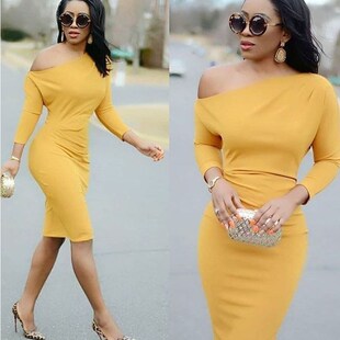 2018 autumn new women's oblique shoulder fashion dress