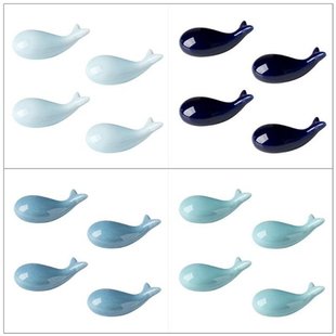 Set of 4 Blue Whale Ceramic Chopstick Holder Chopstick Rest